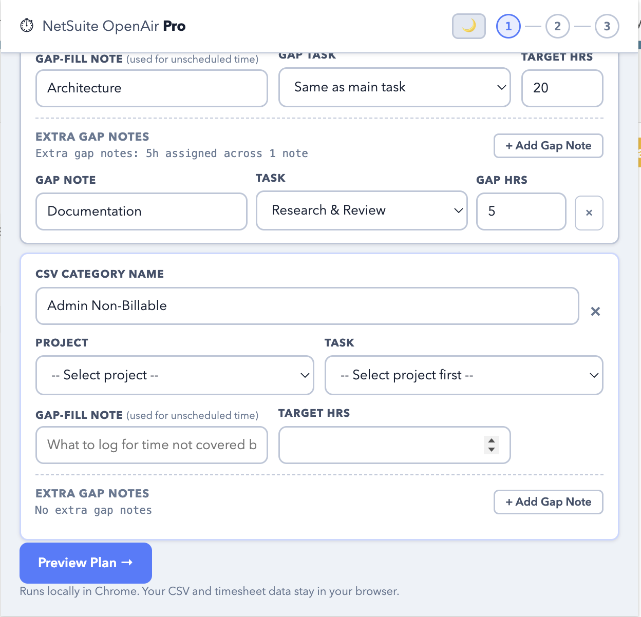 OpenAir Filler execution workflow screen